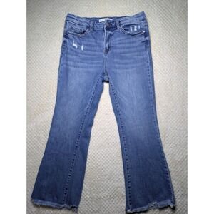 Altar'd State Distressed Flare Jeans Women's S 30 Blue High Rise Raw Hem Stretch